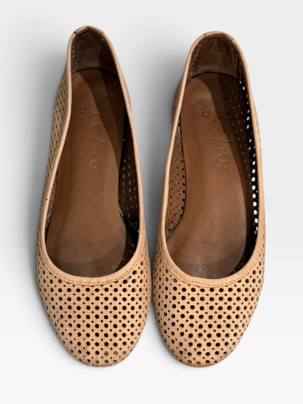 French Sole NY Perforated Tan Leather Ballet Flats - FS NY